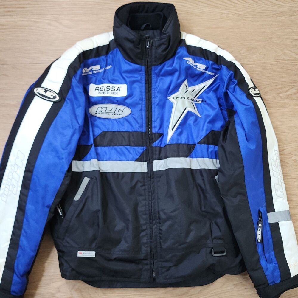 HJC Racing Jacket Mens Medium Black Motorcycle Reflective Padded Nylon Riding